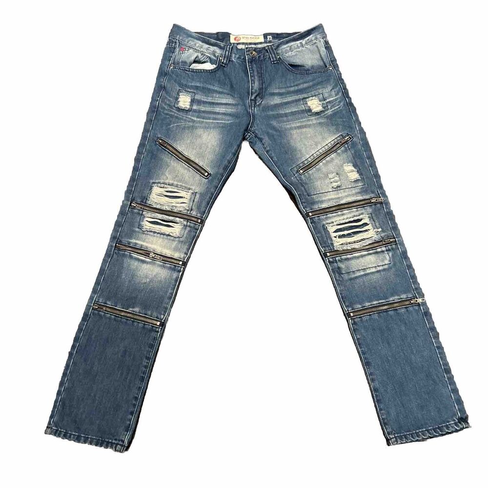 IRO OCHI PREMIUM INDIGO DENIM JEANS LIMITED EDITION SZ 32 X 31 Zipper Distressed